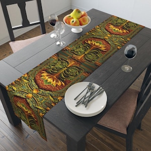Art Nouveau Gatsby Table Runner Green Gold 1920s Style Inspired Home Decor Table Cloth