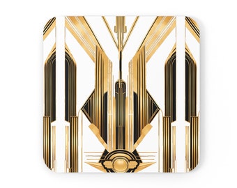 Art Deco Gold Coaster Set Old Hollywood Style Gold White Decorative Geometric Home Decor