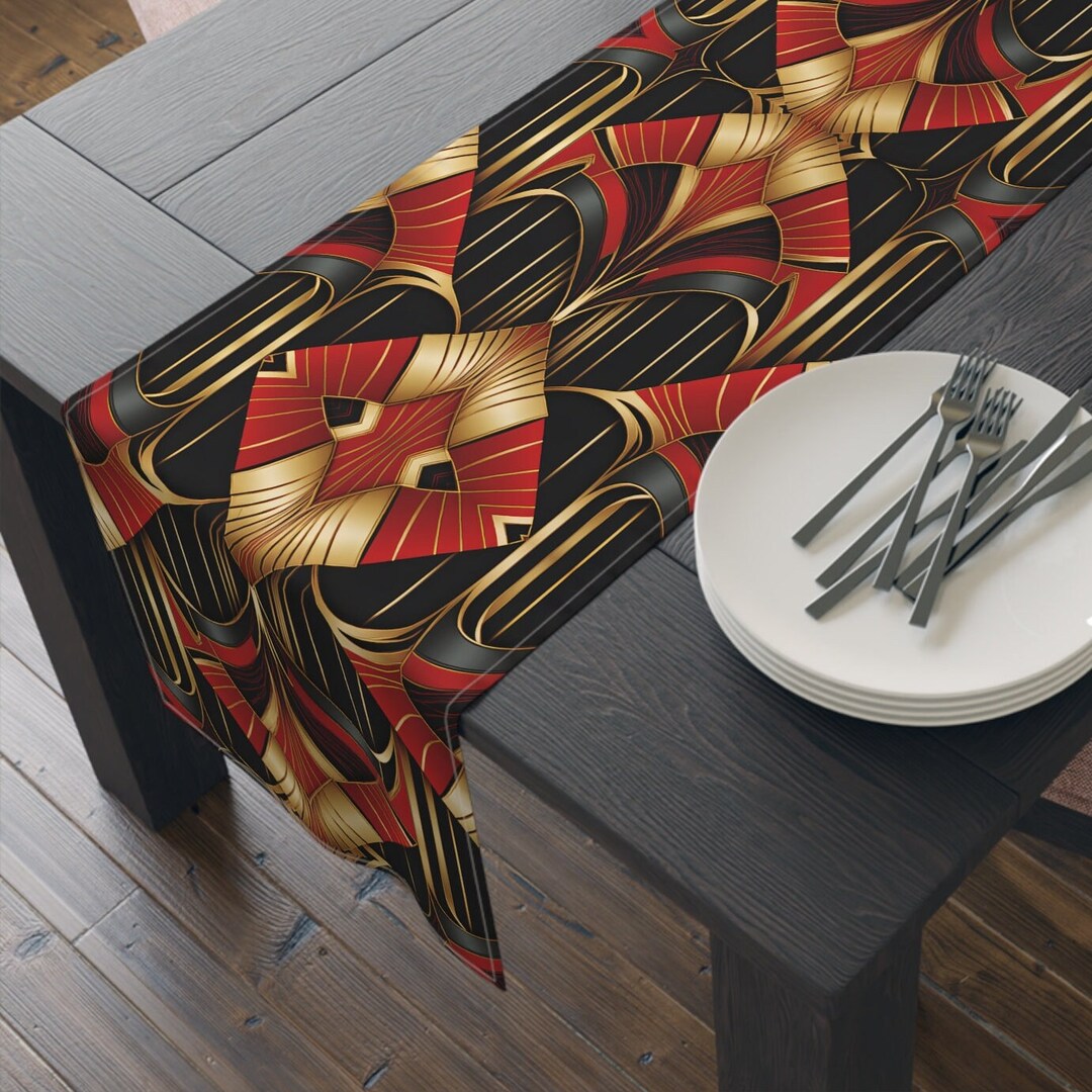 Gatsby Art Deco Red Gold Table Runner Elegant Art Nouveau Decor 1920s ...