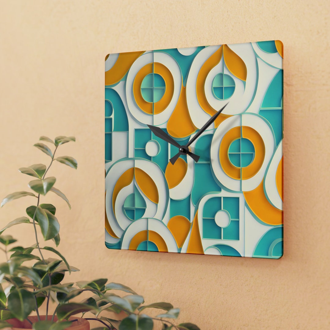 Mid-Century MODERN 掛け時計 レトロミッドセンチュリーモダンアクリル壁掛け時計スクエアアクア