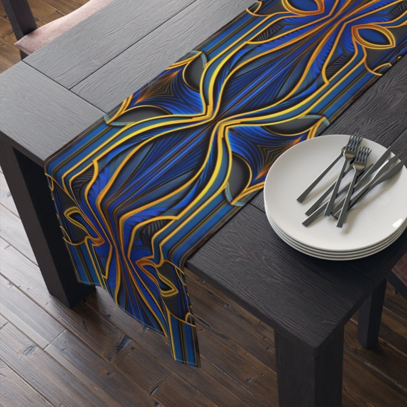 Blue Art Deco Table Runner Cloth Black Gold Gatsby 1920s Style Inspired ...