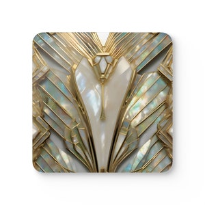 Set di sottobicchieri Art Déco in stile Old Hollywood, sottobicchieri ispirati all&#39;Art Déco Gatsby, decorazioni dorate e geometriche per la casa