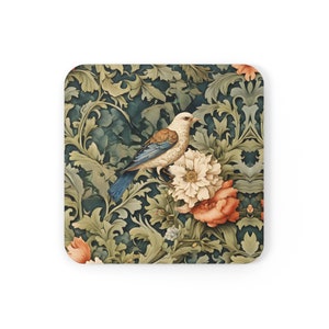 Vogel Untersetzer-Set William Morris Inspiriert Jugendstil Cottagecore Untersetzer Set Vintage Stil Forestcore Dekor Blumenblume
