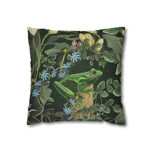 Frog Pillowcase Cottagecore William Morris Tapestry Inspired Forest Wildlife Throw Pillow Boho Faux Suede