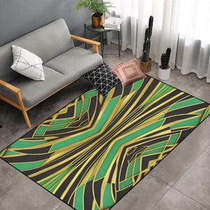 Gatsby Rug Bold Green Gold  Area Rug Art Deco Gatsby Gold Rug  Non Slip Carpet Bedroom Living Room Rug Indoor Carpet Home Decor