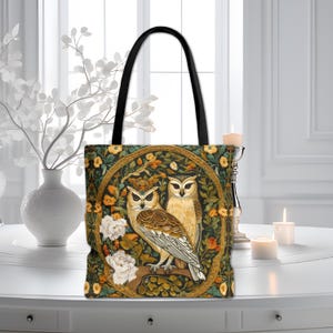 Owl Tote Bag William Morris Inspired Dark Cottagecore Bag Tote Purse Forestcore Bird In Forest Fashion