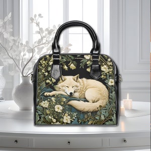 Porte-monnaie Wolf Cottagecore noir Sac à main porté épaule Wiliam Morris inspiré Forestcore inspiré Vegan Art nouveau designer sac à main