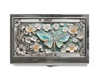 Floral Art Nouveau Moth Business Card Holder Art Nouveau Credit Card Wallet Flowers Business Card Case