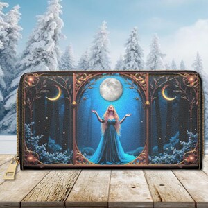 Moon Goddess Wallet Dark Cottagecore Witchy Nature Flower Zipper Wallet Pouch Money Card Holder Vegan Organizer