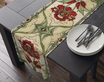 Table Runner William Morris Inspired Christmas Holiday Cottagecore Forestcore Cloth Floral Leaf 90 or 72 Inches