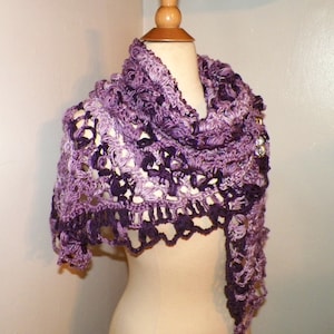 Purple Shawl Triangle Scarf Crochet Oversized Lavender Boho Festival Cowl Wrap Scarf Wrap With Brooch