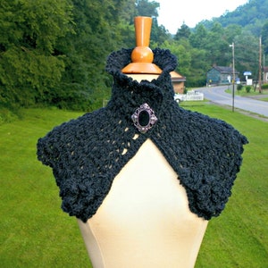 Capelet Victorian Cape Charcoal Gray Gothic Ruff Lace Scarf Steampunk High Neck Pelerine Outlander Scarf Mini Wedding Cape