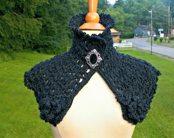 Capelet Victorian Cape Charcoal Gray Gothic Ruff Lace Scarf Steampunk High Neck Pelerine Outlander Scarf Mini Wedding Cape