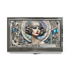 Art Deco Card Holder Business Card Holder Gatsby Girl Flowers Credit Card Wallet Business Card Case