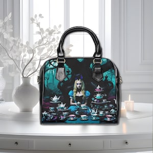 Alice Adventures Bag Cottagecore Gray Fox Shoulder Handbag Dark Creepy Alice Vegan Art Designer Handbag