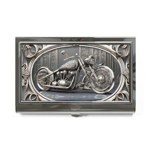 Business Card Holder Retro Motorcycle Design Mens Dad Gift Silver Credit Card Wallet Business Card Case