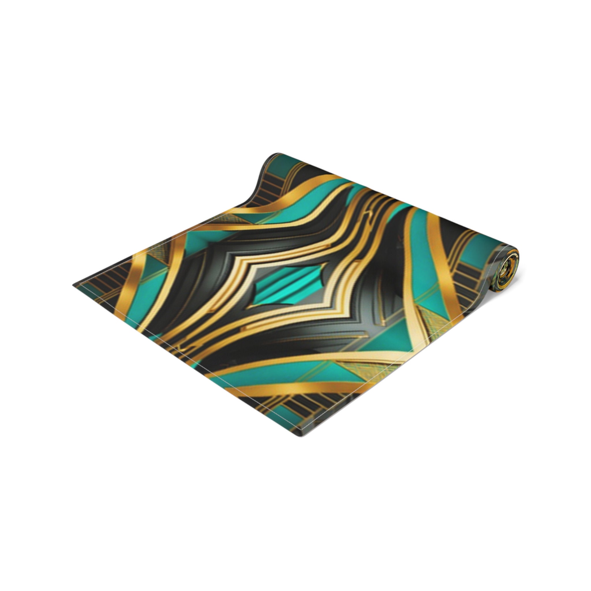 Teal Gold Black Art Deco Table Runner Cloth Black Gold Gatsby 1920s ...