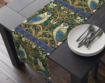 Two Owls Table Runner Cottagecore William Morris Inspired Floral  Home Decor Forestcore Art Nouveau Table Cloth