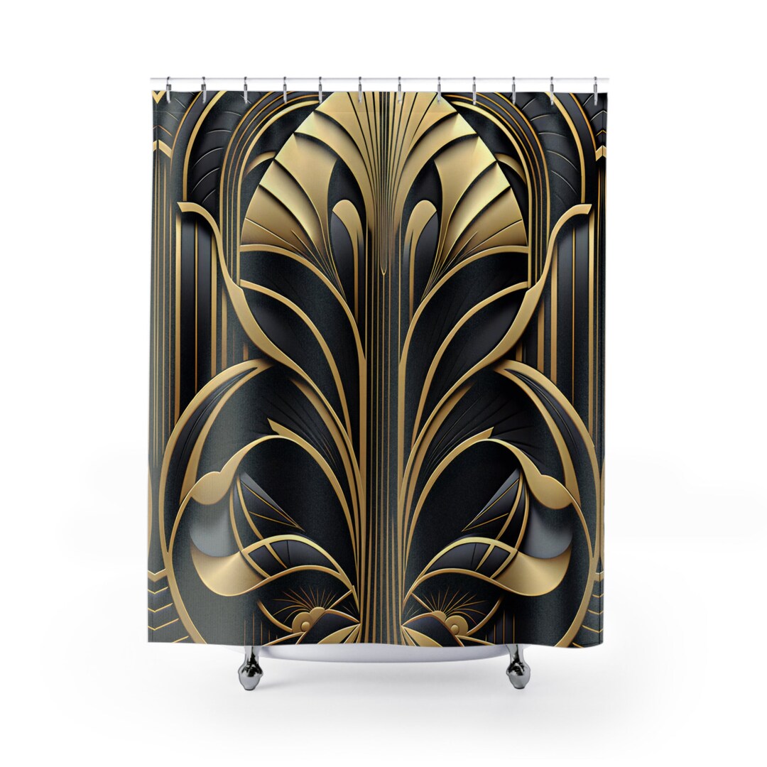 Black Gold Art Deco Shower Curtain Black Gold Bathroom Etsy