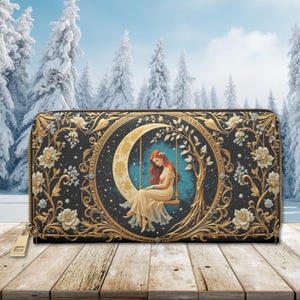Cresent Moon Wallet Dark Cottagecore Witchy Nature Flower Zipper Wallet Pouch Money Card Holder Vegan Organizer