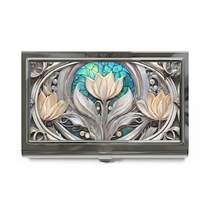 Stained Glass Flower Art Nouveau Business Card Holder Case Lotus Flower Credit Card Wallet Business Card Case