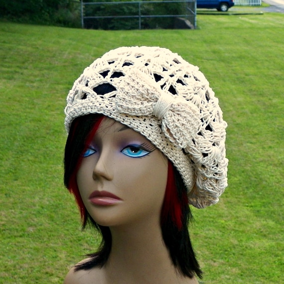 Hand crocheted womens light weight slouch hatchemo cap Mixed colors Great for spring-summer Verigated colors