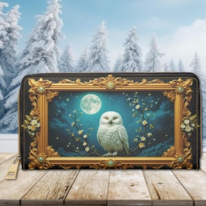 Owl Moon Wallet Dark Cottagecore Witchy Nature Flower Zipper Wallet Pouch Money Card Holder Vegan Organizer