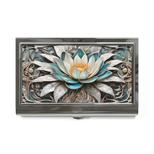 Silver Flower Business Card Case Unigue Card Holder Jasmine Floral Business Card Holder Art Nouveau Style Credit Card Wallet