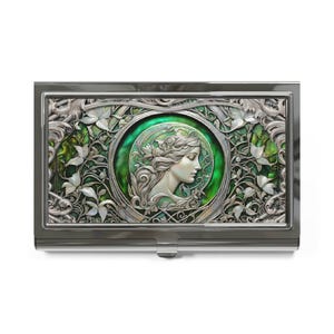 Celtic Art Nouveau Goddess Business Card Holder Case Lotus Flower Credit Card Wallet Business Card Case
