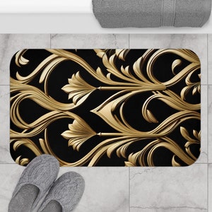 Black Gold Art Deco Bath Mat  Gatsby Bathroom Home Bath Decor Rug Home Bath Decor Aesthetic