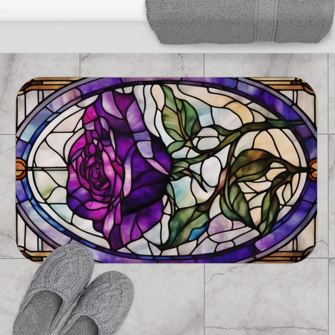Purple Rose Bath Mat Aesthetic Pink Stained Glass Romantic Etsy