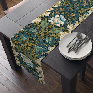 Floral Print Table Runner Floral Art Nouveau William Morris Inspired Cottagecore Forestcore Floral Leaf 90 or 72 Inches