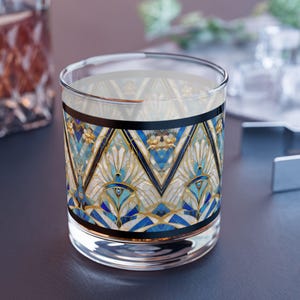 Whiskey Glass Old Hollywood Style Blue Black Rocks Glass 10oz Art Deco Gatsby Barware Home Decor Retro Modern Drinking Glass