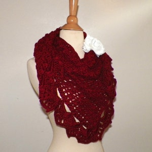 Scarf Triangle Shawl Autumn Red Freeform Earthtone Irish Boho Crochet Lace Bridal Wedding Wrap Scarf