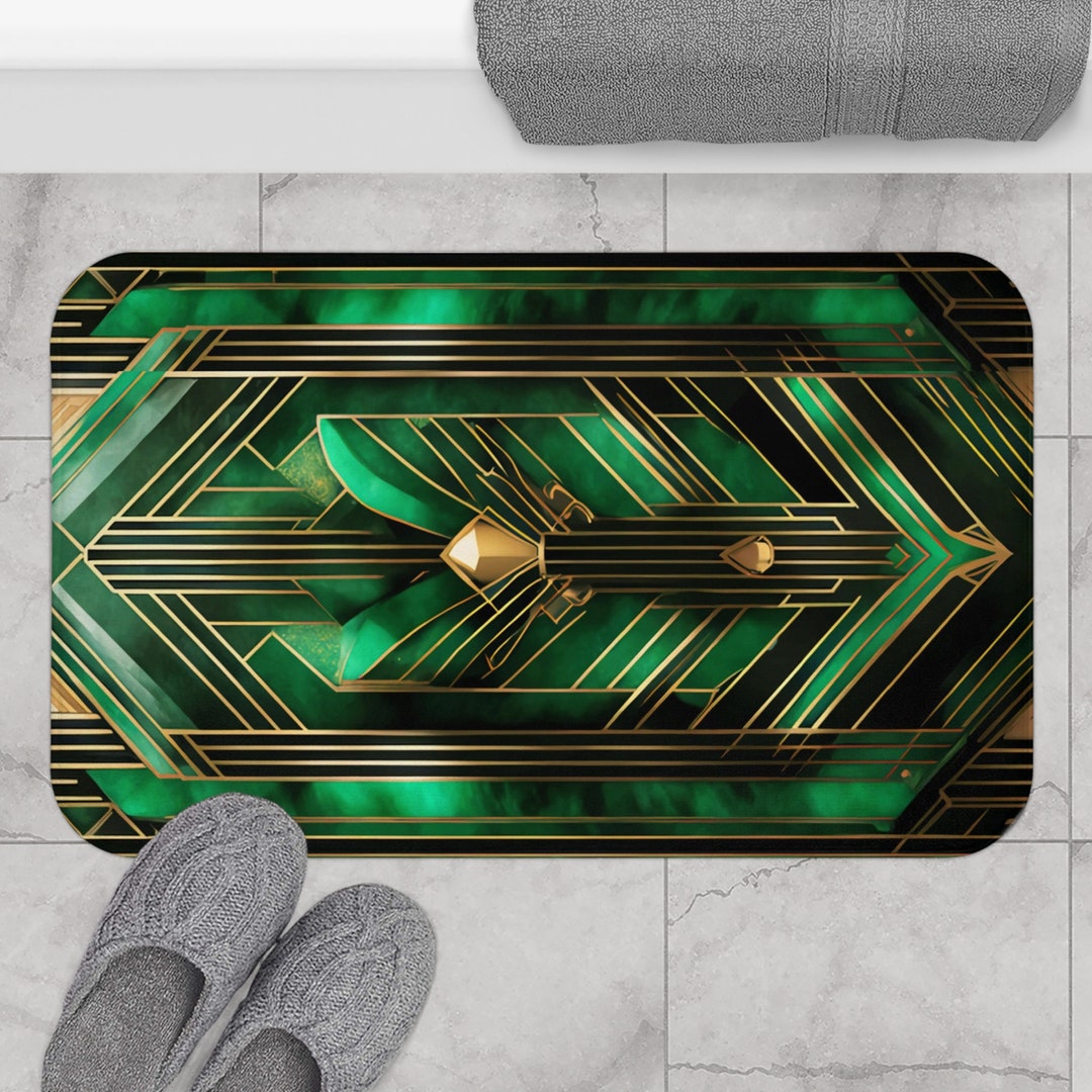 Green Gold Art Deco Bath Mat Modern Bathroom Home Bath Decor Etsy