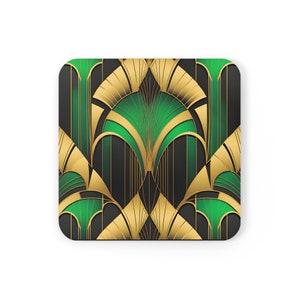 Set di sottobicchieri Art Déco Old Hollywood Nero Oro Verde Gatsby Girl Ispirati agli anni &#39;20 Sottobicchieri Decorativi Geometrici Dorati Decorazione per la casa