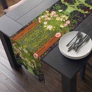 Cottagecore Table Runner Cottagecore Art Nouveau Decor William Morris Inspired Botanical Leaves Flowers