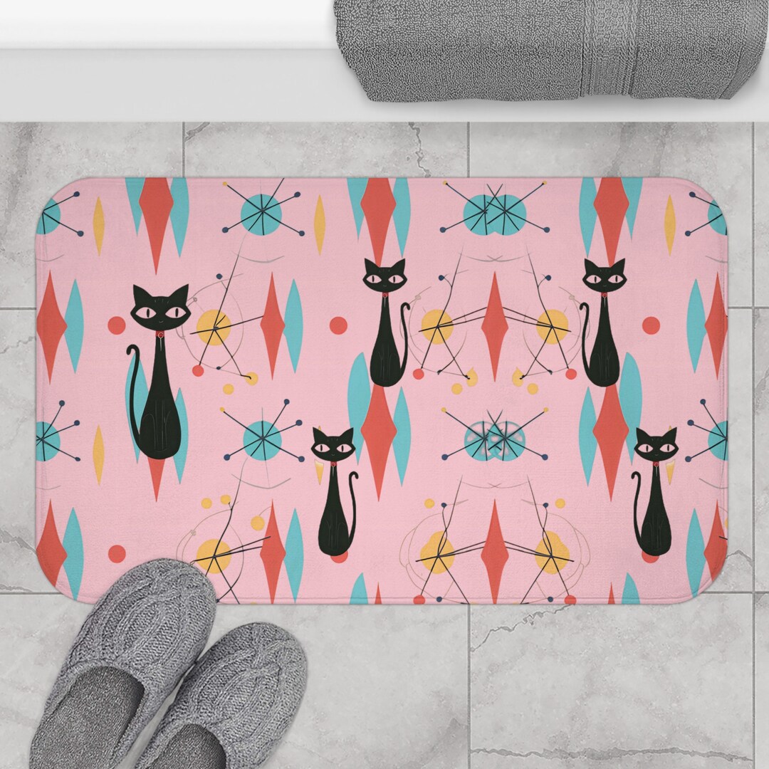Atomic Cat Bath Mat Pink Rug Mid Century Modern 1950s Style Etsy