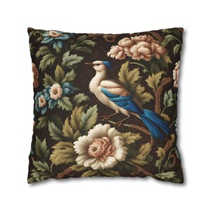 Bird Pillow Case Cover William Inspired Forestcore Cottagecore Brown Throw Pillow Home Decor Art Nouveau