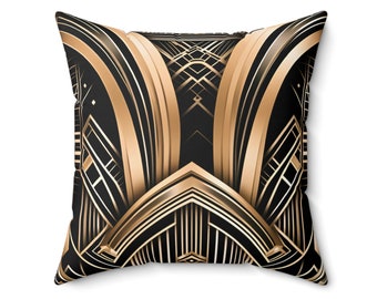 Art Deco Throw Pillow Abstract Gold Balck Modern Faux Suede Square Pillow Pillow Included
