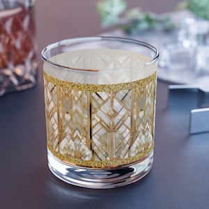 Gold Rocks Glass Old Hollywood Style 10oz Art Deco Gatsby Barware Home Decor Gold Black Retro Modern Drinking Glass