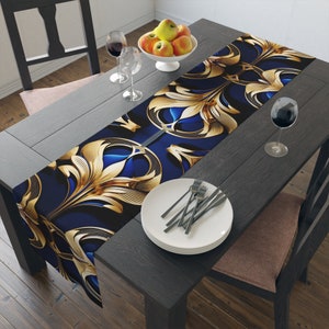 Royal Blue Gold Art Deco Table Runner Gold Gatsby Table Cloth Art Deco ...