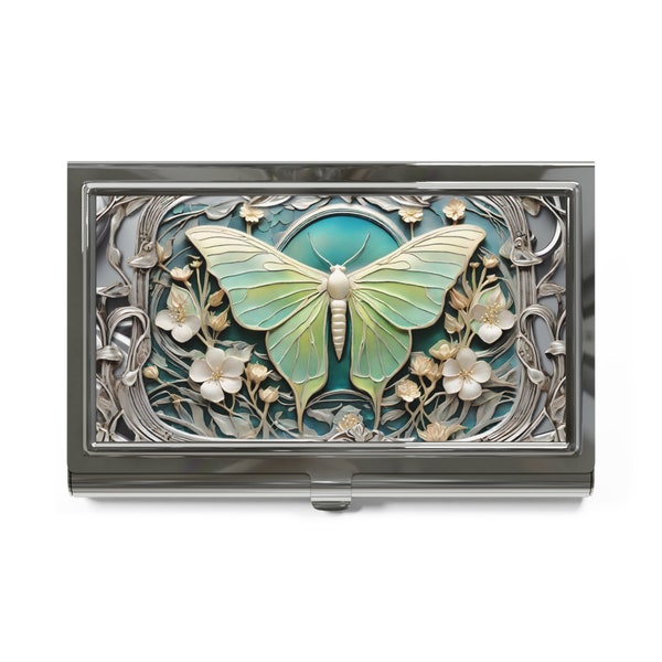 Luna Morh Art Nouveau Moth Business Card Holder Art Nouveau Credit Card Wallet Flowers Business Card Case