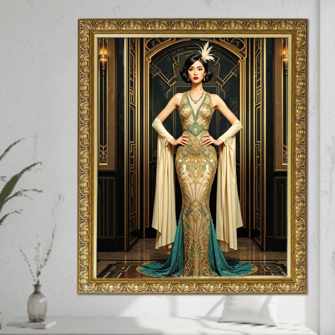 Art Deco Wall Art Print Flapper Lady Digital Download Painting ...