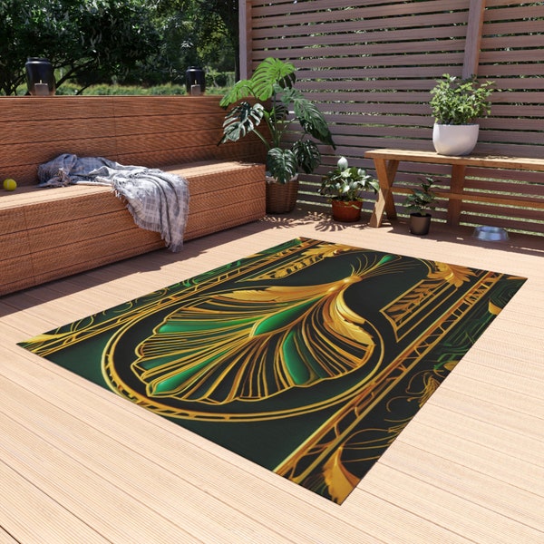 Green Black Gold Rug Art Deco Outdoor Rug Gatsby Patio Non Slip Carpet Porch Rug Indoor Outdoor Home Decor