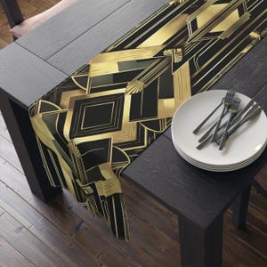 Party Table Runner Gatsby Style Table Cloth Gold Black Retro Style  Art Deco 1920s Style Inspired Cloth Table Runner