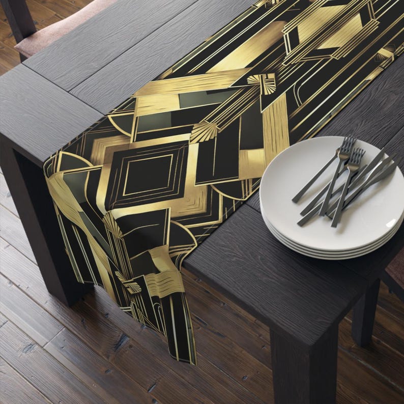 Party Table Runner Gatsby Style Table Cloth Gold Black Retro Style Art ...