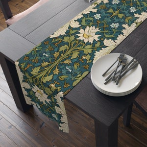 Floral Table Runner Floral Art Nouveau William Morris Inspired Cottagecore Forestcore Floral Leaf 90 or 72 Inches