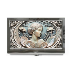 Blue Goddess Flower Art Nouveau Business Card Holder Case Lotus Flower Credit Card Wallet Business Card Case