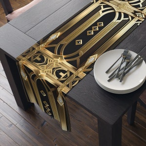Elegant Table Runner Gold Black Gatsby Cloth Art Deco 1920s Style Inspired Cloth Table Runner Cloth